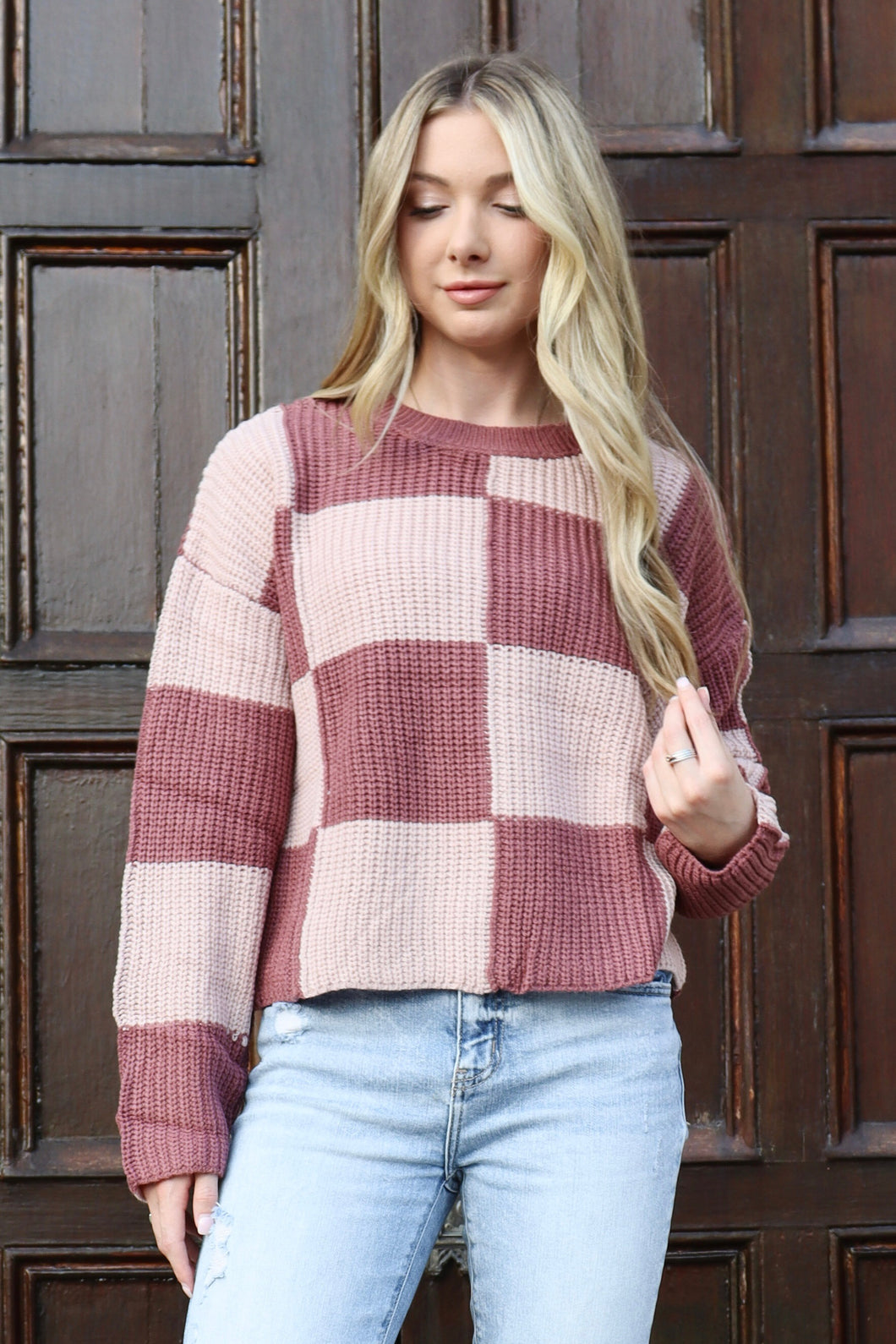 Rose Checkered Sweater